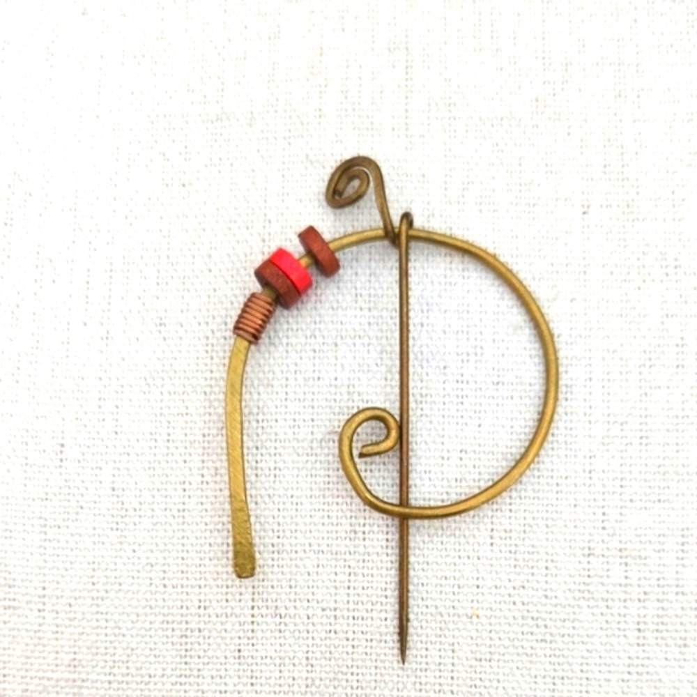 Artisan Crafted Brass & Copper Beaded Brooch/Stick Pin